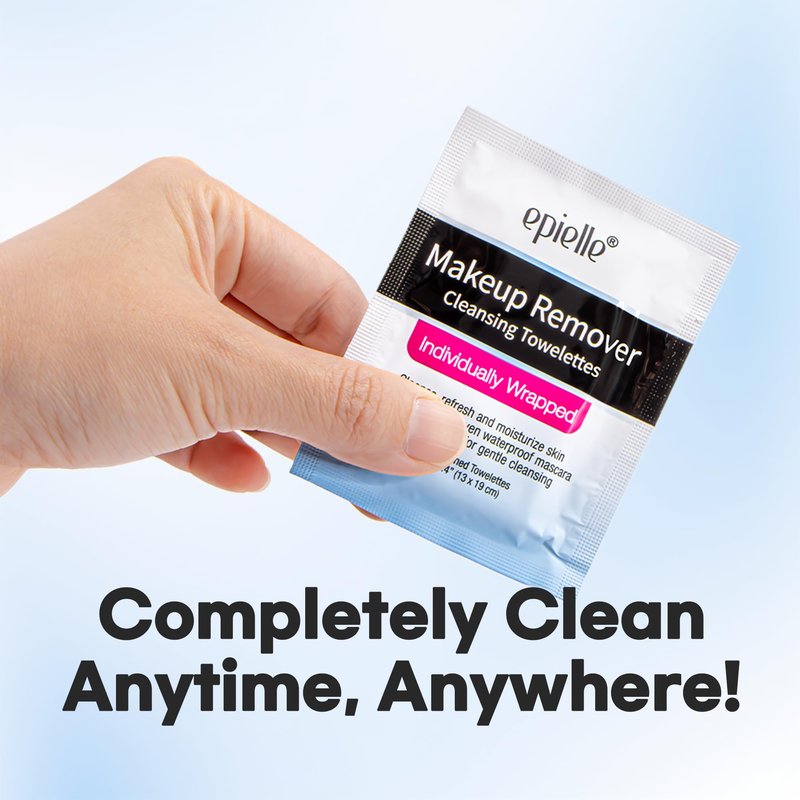 Epielle Makeup Remover Wipes Singles, Remove Dirt, Oil, Waterproof Mascara, Gentle Daily Facial Cleanser Towelettes, Stocking Stuffers, 15 Individually Wrapped Wipes