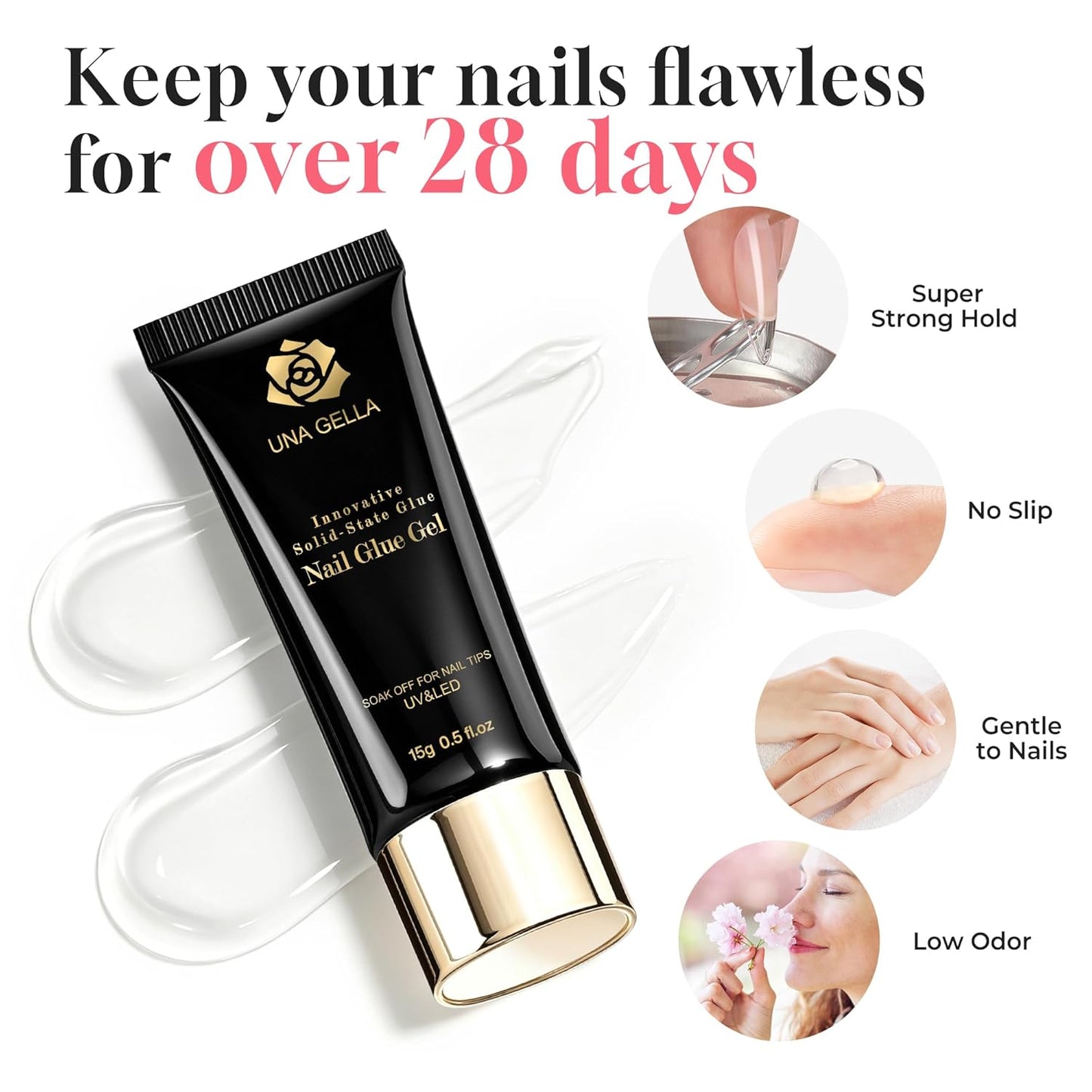 Solid Nail Glue Gel - Super Strong 15ml for Acrylic & Soft Gel Tips | UV/LED Lamp Required