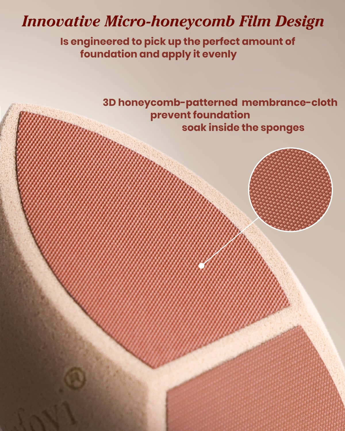 Unfovi Large 2 Pcs Honeycomb Film Makeup Sponges for Foundation, Reduce Liquid & Foundation Waste,Skip the Pre-Wetting Blender Process,Soft and Latex