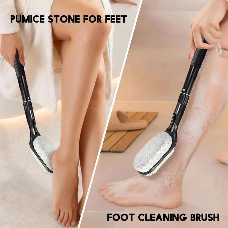 Gobiteli Foot Scrubber with Pumice Stone for Feet, 17”-25” Foot Pumice Stone for Feet Dead Skin Remover, Foot Brush for Shower for Seniors,Men and Women