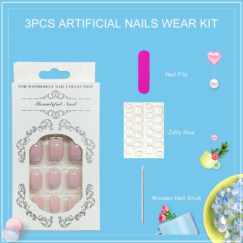 Ombre French Tip Press on Nails Short Square Fake Nails Purple Gradient False Nail Acrylic Artificial Stick on Nail for Women 24Pcs