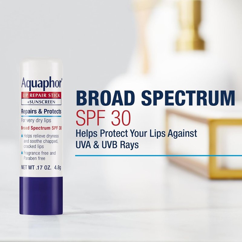 Aquaphor Lip Repair Stick - Broad Spectrum SPF 30 Sunscreen Lip Balm, 0.17 Oz | Pack of 4