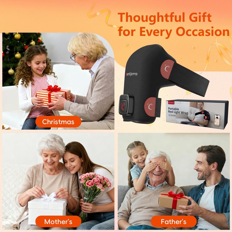 Comfytemp Cordless Red Light Therapy for Shoulder, 94 LEDs Wearable Near Infrared Light Wrap, 3D Portable Flexible Wrap with Timer, 660nm & 850nm, Gifts for Women Mom Men Dad (No Massage,One Size)