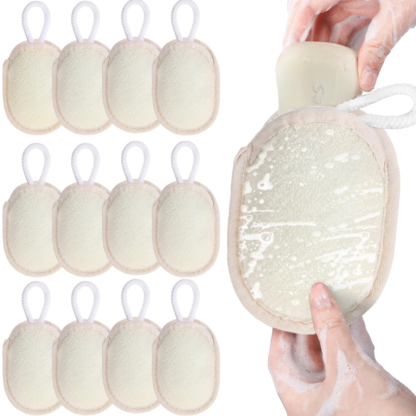 Sunnyray 12 Pcs Bath Body Exfoliating Soap Saver, Exfoliator Scrubber Pouch, Bath Loofah Sponge Body Scrubber Shower Sponge Exfoliating Mesh Pouf for Women and Men Bathing (Yellow)