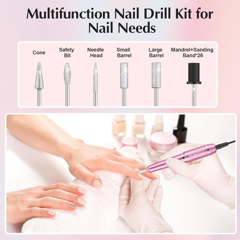 JIASHENG USB Electric Nail Drill - Portable Nail File for Acrylic & Gel Nails | Professional Manicure Kit in Pink