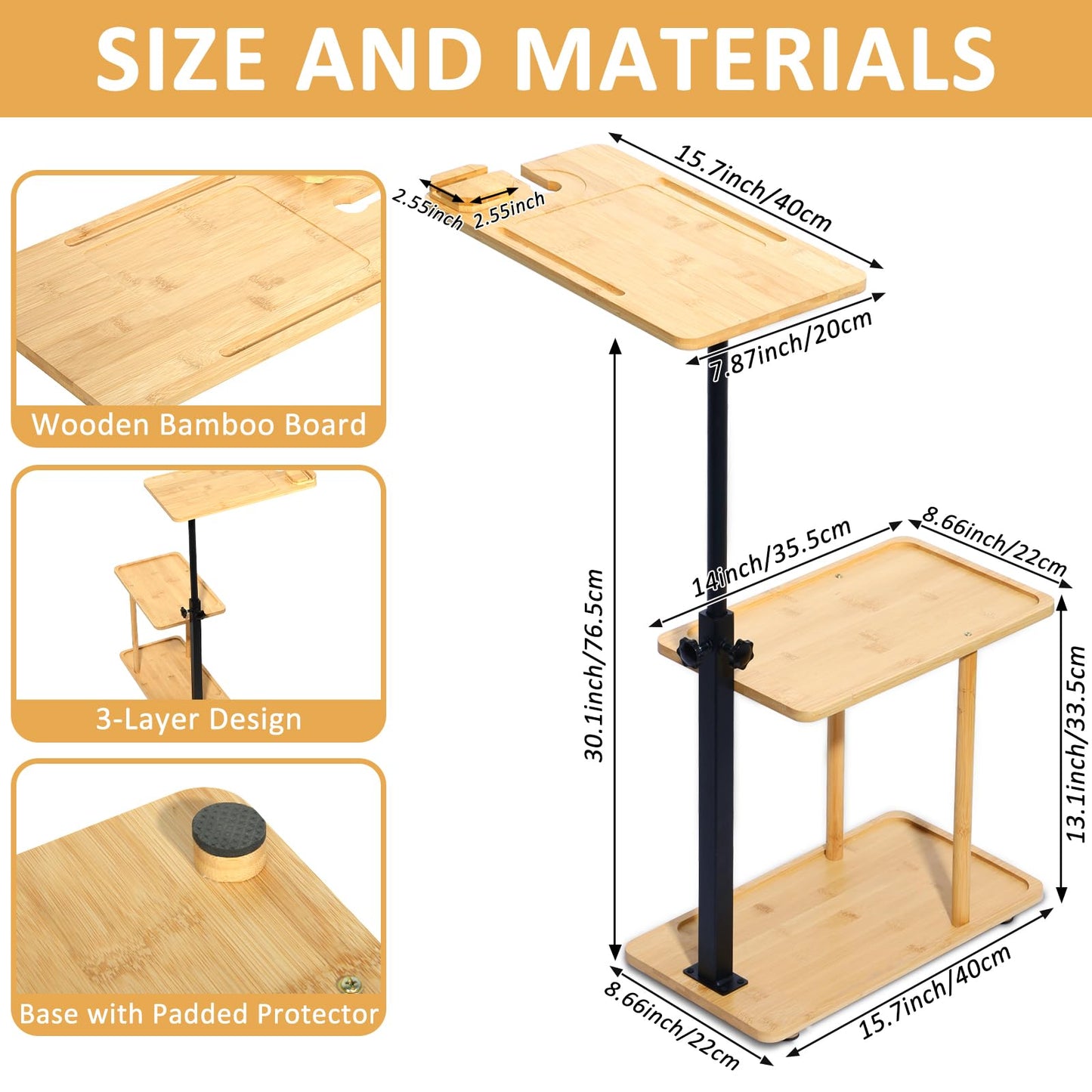3 Layer Bath Tub Tray Table Liftable Freestanding Bamboo Bath Tray Caddy for Tub Against Wall Shelf Bathroom Organizer Shelf for Luxury Spa (Square)