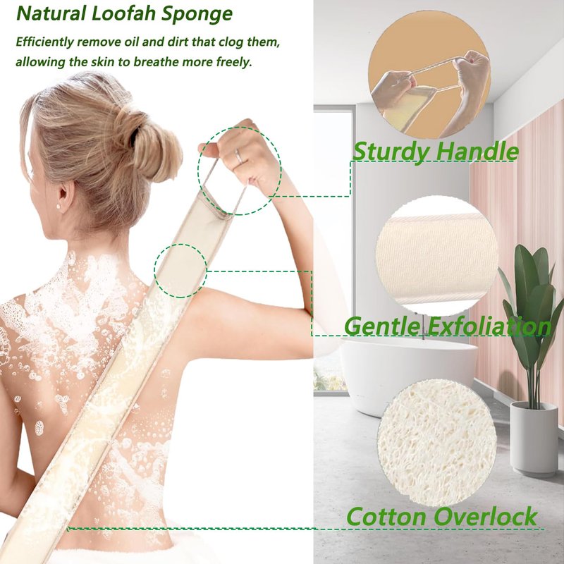 Natural Loofah Back Scrubbers for Use in Shower, Loofah Sponge Luffa Exfoliating Bath Strap, Body Scrubber for Shower Loofah for Men and Women to Clean Your Back Deeply 1 Pack