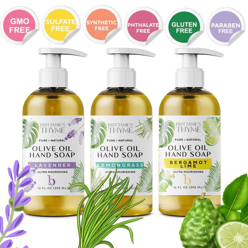 Brittanie’s Pure Castile Liquid Hand Soap Refill, Bergamot | Lavender | Lemongrass, 12 Ounce Pack of 3 | Dish Soap, Hair & Body, Home, Gentle & Pure, Natural Luxurious Oils, Vegan & Gluten Free