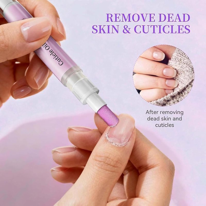 2-in-1 Cuticle Oil Pusher Pen, 2 Pcs Cuticle Oil Pusher Pen for Dry Nails & Cuticles, Nail Cuticle Pen Applicator, Cuticles Remover Pens for Hangnails, Moisturize Strengthen Brighten