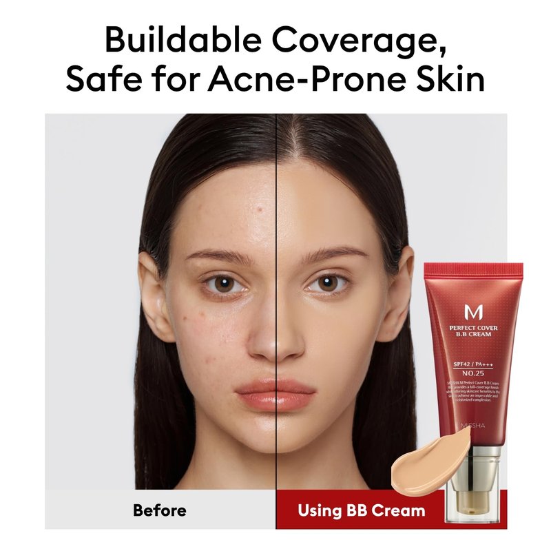 **MISSHA M Perfect Cover BB Cream - No. 25 Warm Beige Tinted Moisturizer with SPF 42 | 1.69 Fl Oz**
