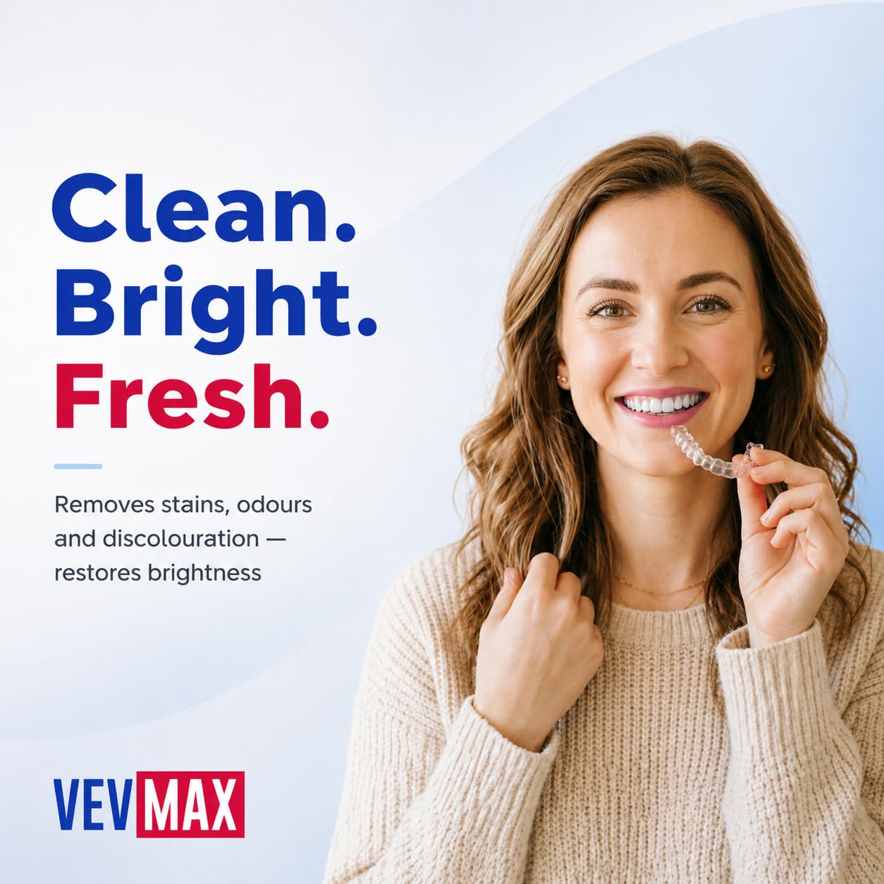 Vevmax Retainer Cleaner Tablets - 48 Tablets (1.5 Months Supply) - Denture Cleaning, Removes Stains & Odours, Freshens Aligners, Mouthguards, Nightguards - Perfect for Ultrasonic Retainer Cleaner