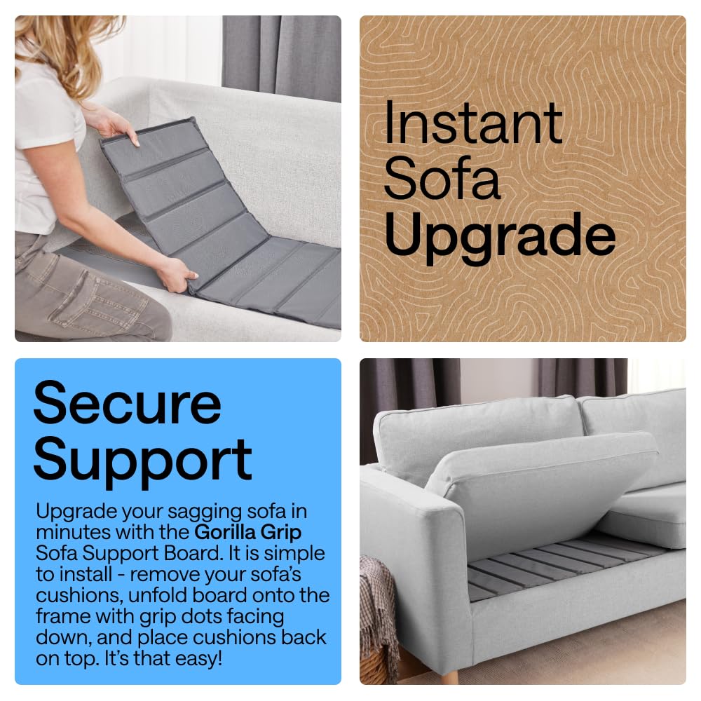 GORILLA GRIP Heavy Duty Couch Cushion Support Board to Fix Sagging Sofas, 21.5 x 54 Loveseat Slip Resistant Thick Boards Add Strong Seat Supports, Replacement Stuffing Firmer Couches Accessories, Grey