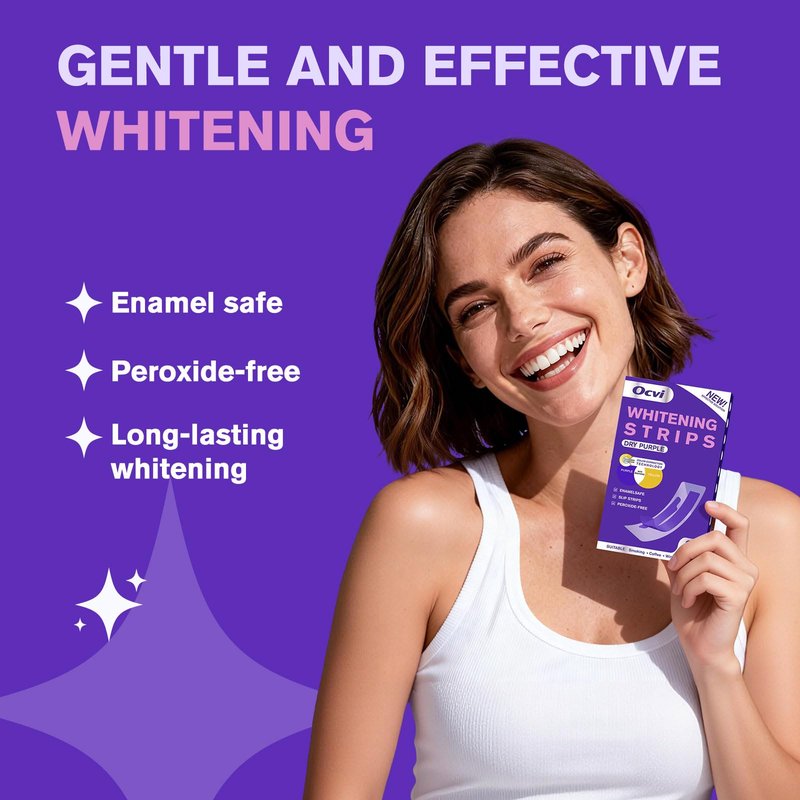 Purple Teeth Whitening Strips - Upgraded No-Residue Formula - Teeth Whitening Strips - Purple Whitening Kit - Enamel Safe & Low Sensitivity - Non-Slip Dry Strip Technology Peroxide-Free - 28 Strips