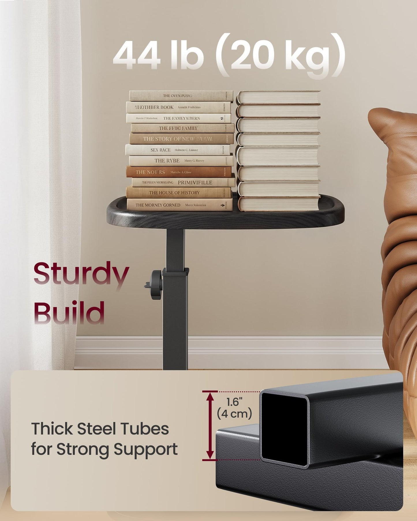 VASAGLE C Side Table Adjustable Height, Couch Sofa Table, End Table, TV Tray for Small Spaces, 11.8 x 15.7 x 27.2 Inches, for Living Room, Bedroom, Ink Black ULET363B101