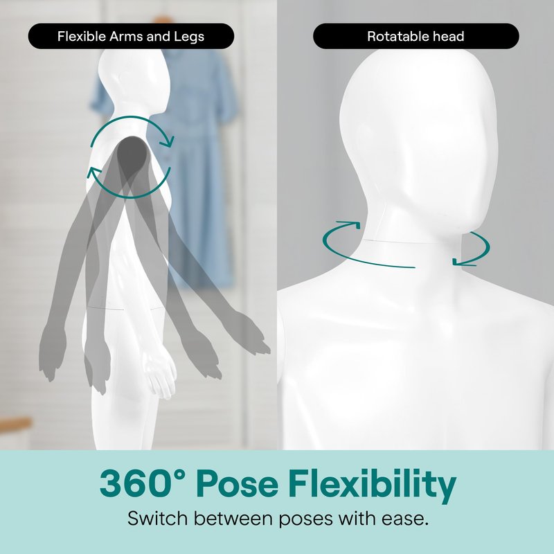 SereneLife 74" Male Mannequin Full Body Dress Form with Detachable Head, Hands and Legs, Adjustable Stand, 360 Degree Rotating Head, Tool Free Assembly for Clothing Display, Retail and Studio