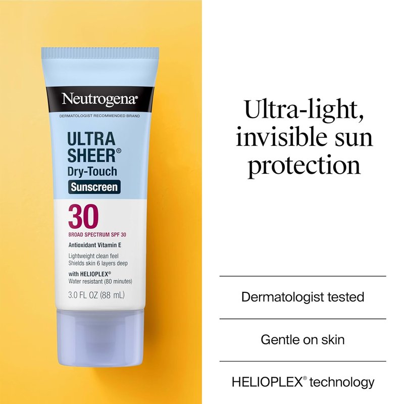 Neutrogena Ultra Sheer Sunscreen SPF 30 - Lightweight, Non-Greasy, Water-Resistant | 3 fl oz Travel Lotion