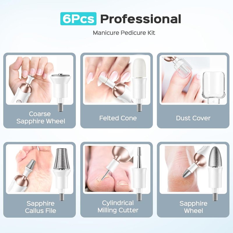 COSLUS C30 Professional Manicure Pedicure Kit - 5-in-1 Electric Nail File Set for Thick Nails & Cuticles