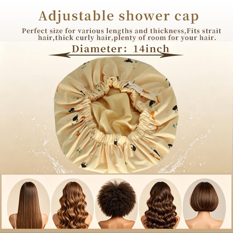 Genergy 2pcs Shower Cap for Women,Including Travel bag and Scrunchy. Frizz-Free Silky Liner, Waterproof Reusable Large Bath Bonnet for Short and Long Thick Hair, Soft Adjustable Elastic, Non-slip.