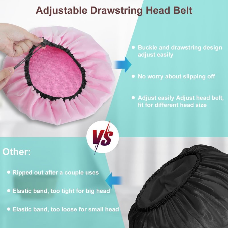 Sheomern 2 Pcs 15" XL Extra Large Terry Lined Shower Cap, Adjustable Dual Waterproof Shower Cap for Women Reusable Soft Hair Cap Bath Cap for Long Braids, Thick Hair, Locs, Curly Hair