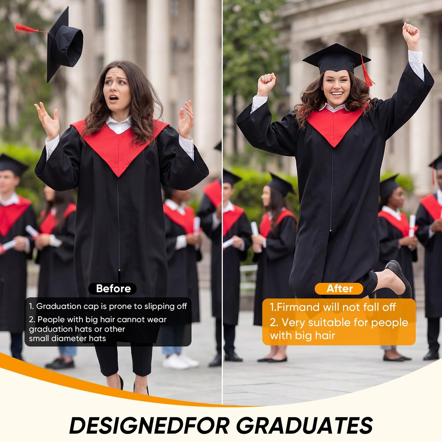 YFJOLEN 2 Pack Graduation Cap Headband, Grad Cap Hairband Insert for Perfect Graduation Hat Headband, Gift for Graduates Students Accessories Black