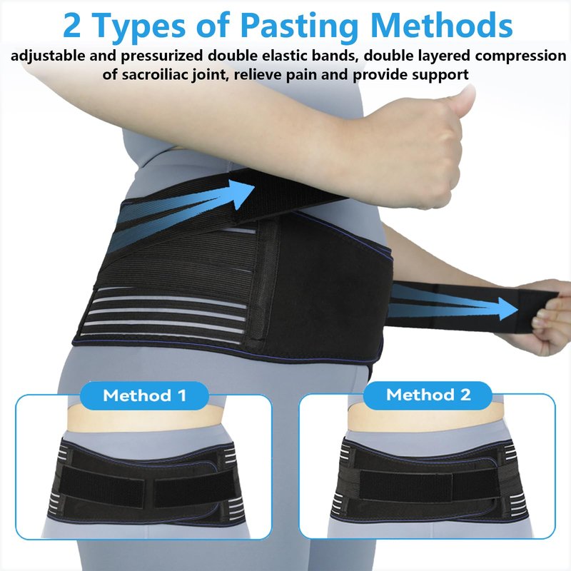 KkaFFe Sacroiliac Hip Belt, Sacroiliac SI Joint - Lower Back Support Brace for Women and Men,Trochanter Belt, Non-Slip, Adjustable & Breathable Pain Relief Brace (Black, Medium)