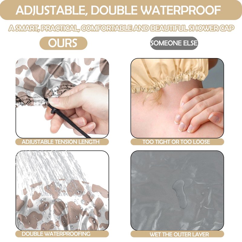 BHAHB 2 PCS Shower Cap Reusable Waterproof Double Layer Elastic Adjustable Hair Bath Caps Cute Aesthetic for Women Girls-Leopard