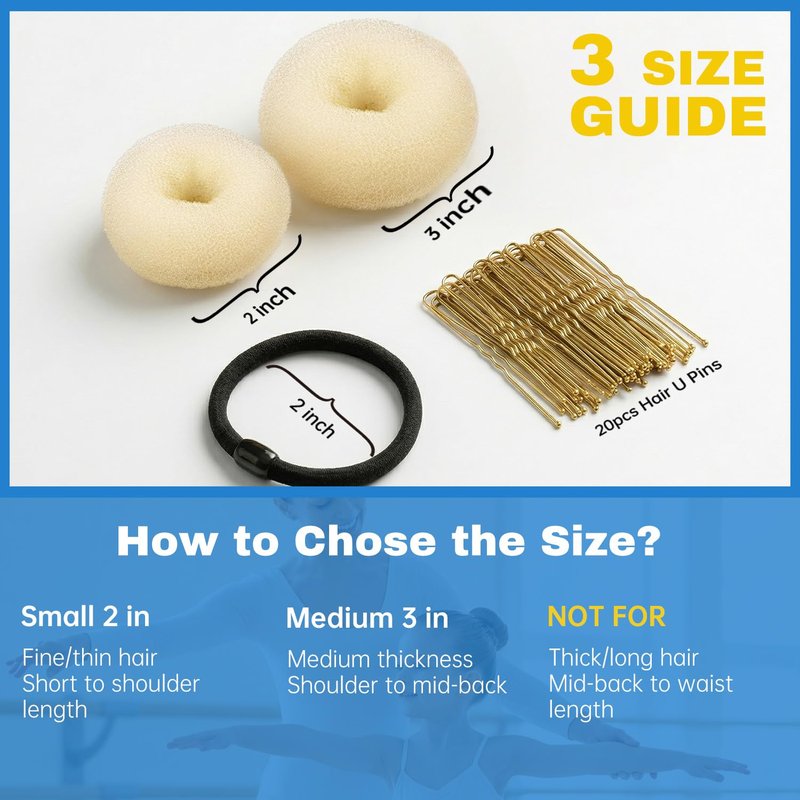6pcs Hair Donut Bun Maker 2 Sizes in 1 Set(Small + Medium), Won't Slip Bun Shaper Ring for Women Girls Casual Styling | Includes 5 Hair Ties and 20 U Pins (Beige)