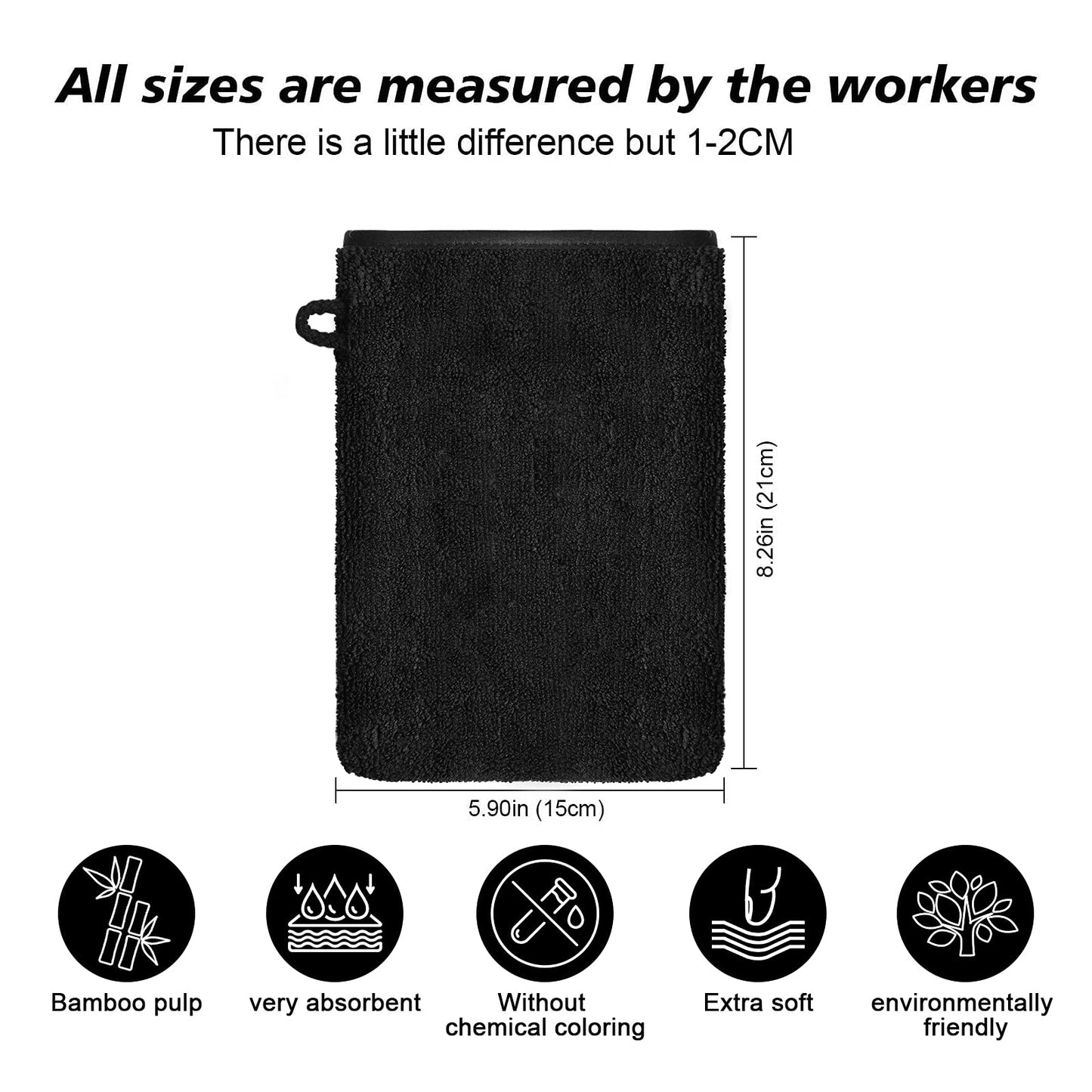 PHOGARY 10 Pack Microfiber Body Wash Mitts, Soft Face Mitten, Bath Spa Cloth, Reusable Makeup Remover Mitt Gloves, European Style Wash Cloth,6×8inch, Black and Grey