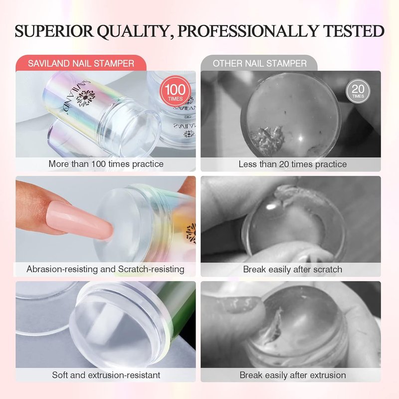 Saviland French Tip Nail Stamp Kit - 5PCS Gold Radium Jelly Stamper with Clear Silicone & Scrapers