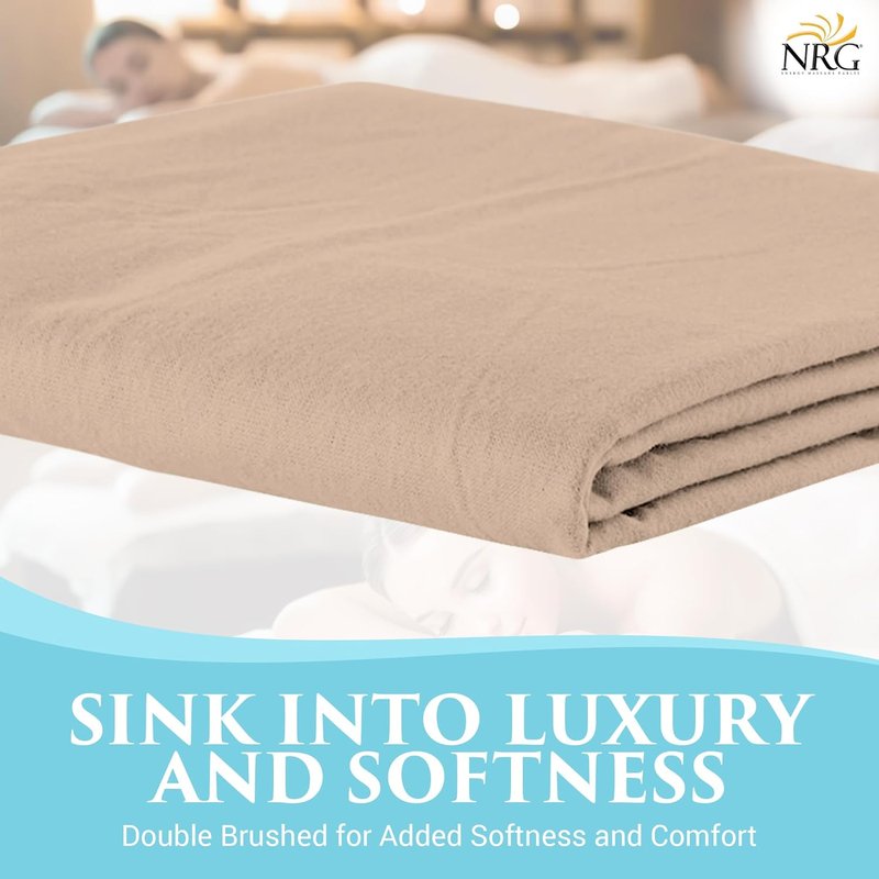 NRG Deluxe Flannel Fitted Massage Table Sheets - Natural Double Brushed 100% Cotton - Medium Size, 200 Thread Count