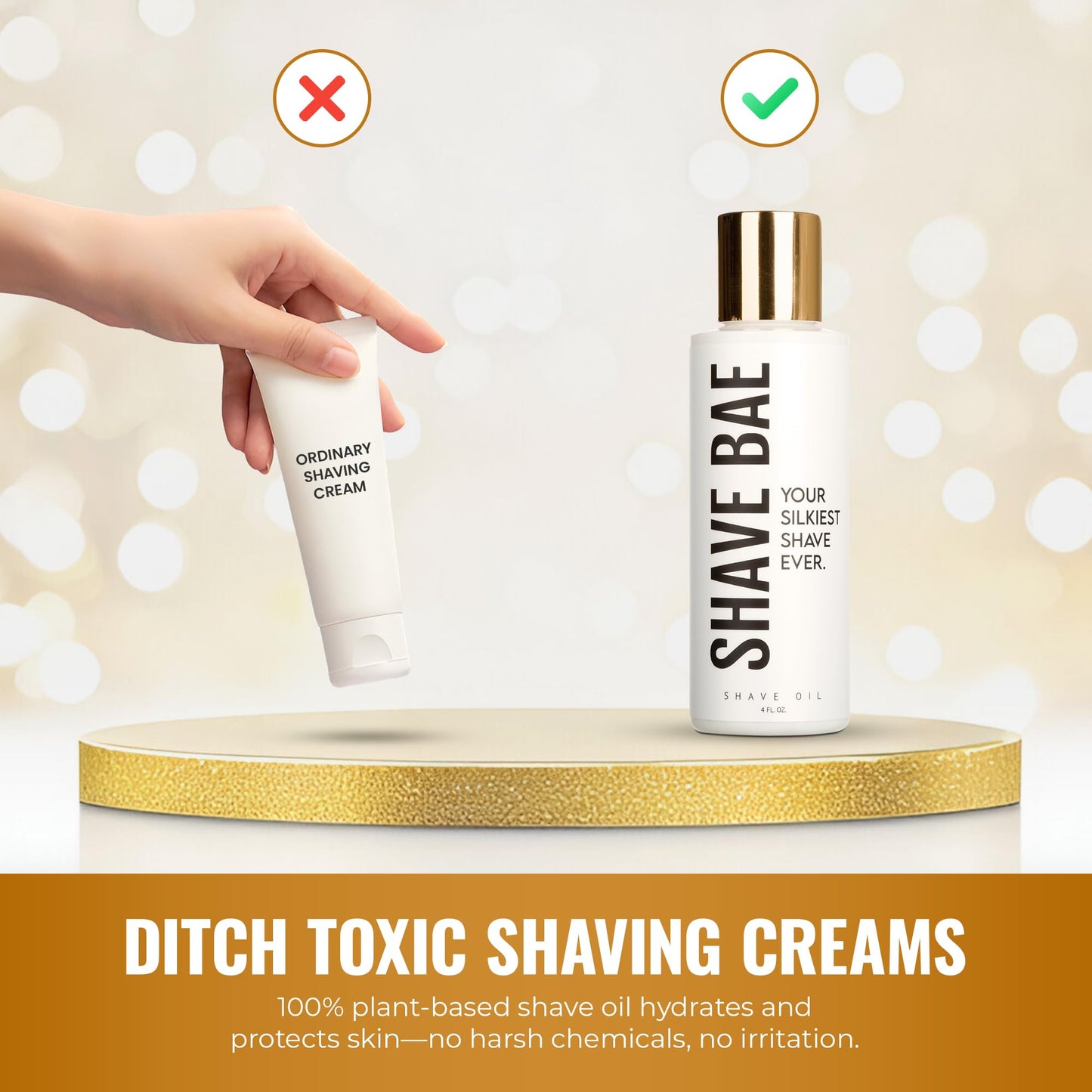 Shave Bae All-Natural Shave Oil – No Razor Burn or Bumps - Get a Silky Smooth Shave - Plant-Based, Nontoxic Shaving Oil Perfect for Bikini Body Beard | Made in USA, 4 Fl Oz