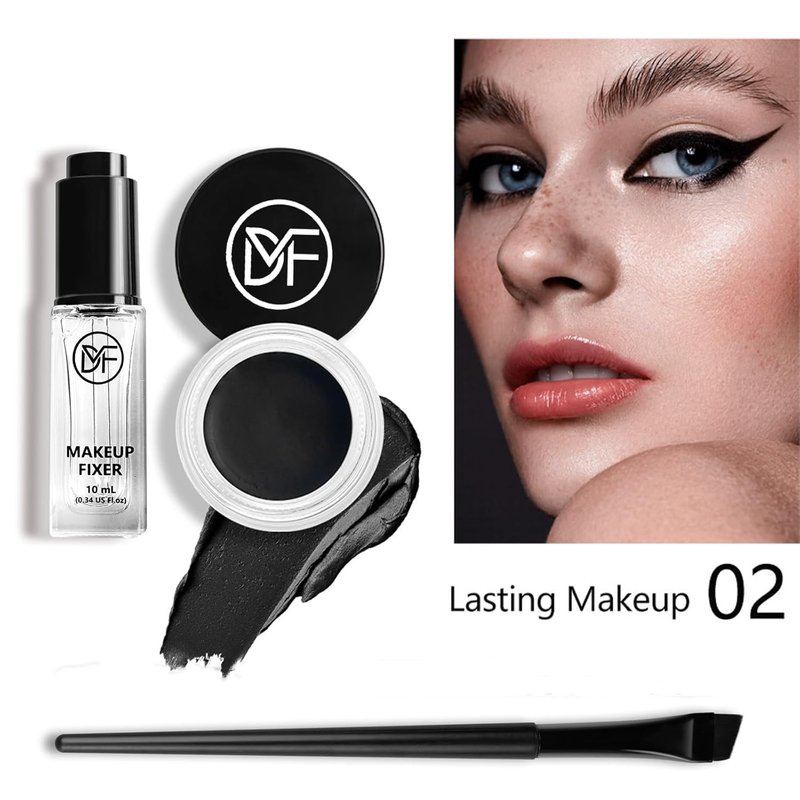 Cosmetics Pigment Activator,Makeup Mixing Liquid Eyeliner Gel Set,Long Lasting Waterproof High-Intensity Pigments Smudge-Proof Eye Liner Gel,Makeup Mixing Liquid With Long Eyeliner Brush Set