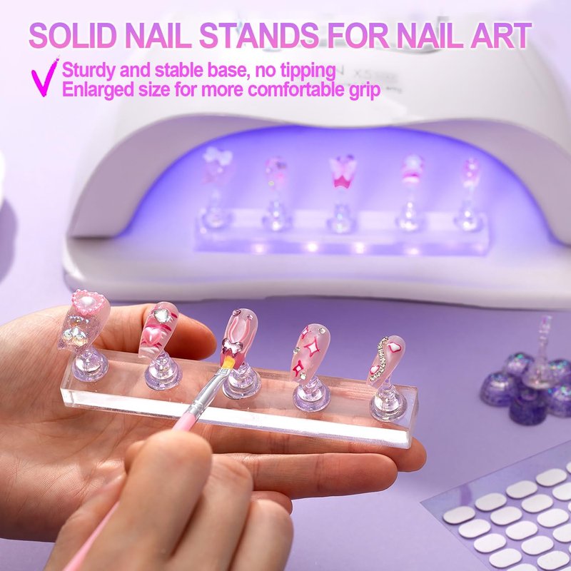 Nail Stand for Press Ons | Solid Acrylic Nail Holder with Magnets for Art Design & Practice - 2 Pack