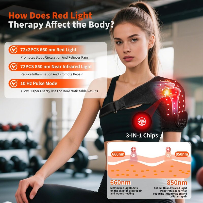 Seenew Red Light Therapy Shoulder Pad - Portable Heated Massage Wrap with 216 Beads, 660nm & 850nm