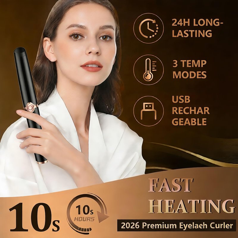 Heated Eyelash Curler - 2-in-1 Clip-Type Design, 3 Temperature Modes, USB Rechargeable Electric Eyelash Curler, Natural Curling 24H Long-Lasting Curl, Gift for Women & Girls, Shiny Black C
