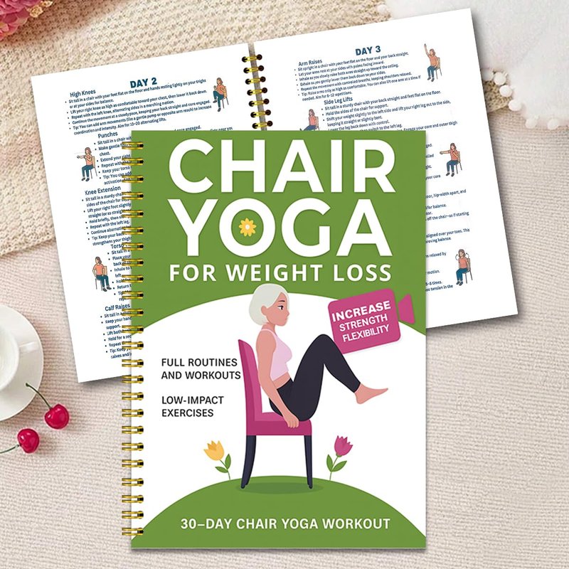 Chair Yoga for Seniors Over 60 Book & Chart, Chair Yoga for Weight Loss & Toning, 30-Day Challenge, Exercise Book for Seniors over 60 (Green)
