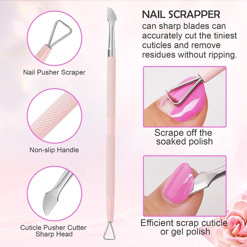 Makartt Cuticle Trimmer Set - Professional 3 PCS Pink Nail Tools with Stainless Steel Dual End Pusher | Manicure & Pedicure Essentials