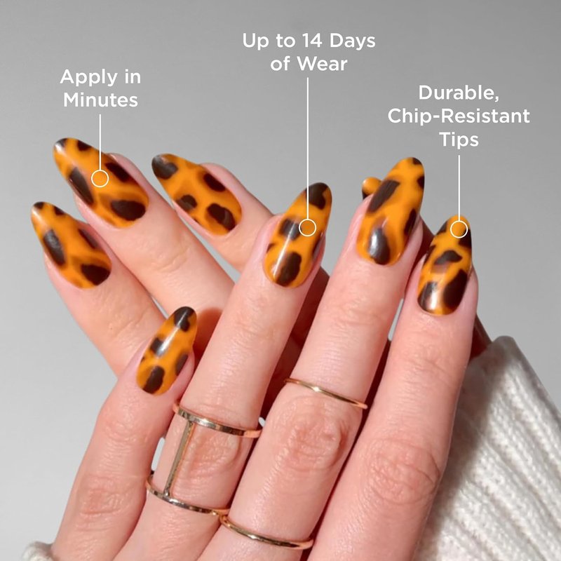 PaintLab Tortoise Shell Press On Nails - Medium Almond Tortie Brown | 30 Reusable Nails in 15 Sizes with Glue