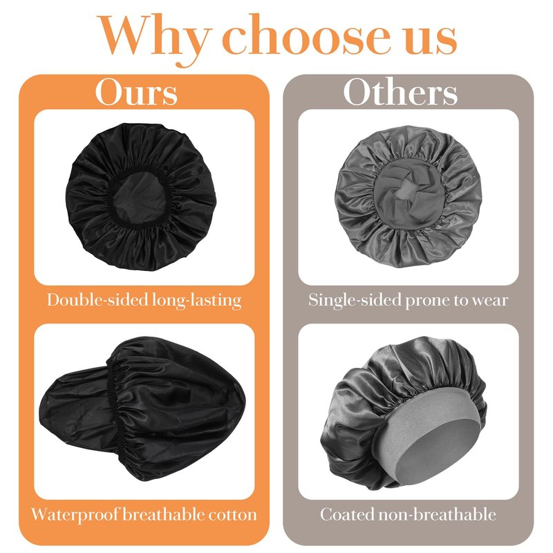 Sibba Shower Cap Elastic Shower Bonnet Caps Bath Hair Wrap Hat Treatment Caps for Women Reusable Waterproof Bathing Cap PEVA Lined for Braids Long Thick Hair Home Spa Travel Accessories (Black)