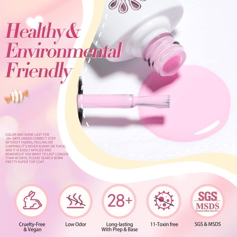 Born Pretty Pastel Gel Nail Polish Set Spring Summer Gel Polish Macaron Candy Sweet Color Gel Polish Easter Soft Pink Yellow Purple Blue Green Colors Collection Nail Art Gift Box 7ML 6PCS
