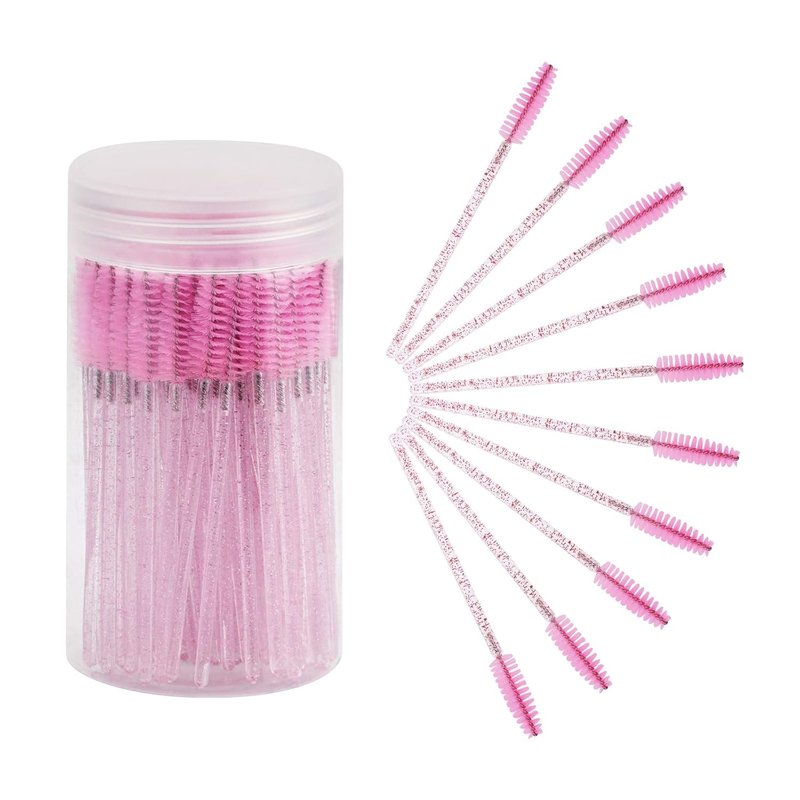 Eyelash Brush Applicators - 100PCS Disposable Mascara Wands Kit for Extensions & Brows | Light Pink Container