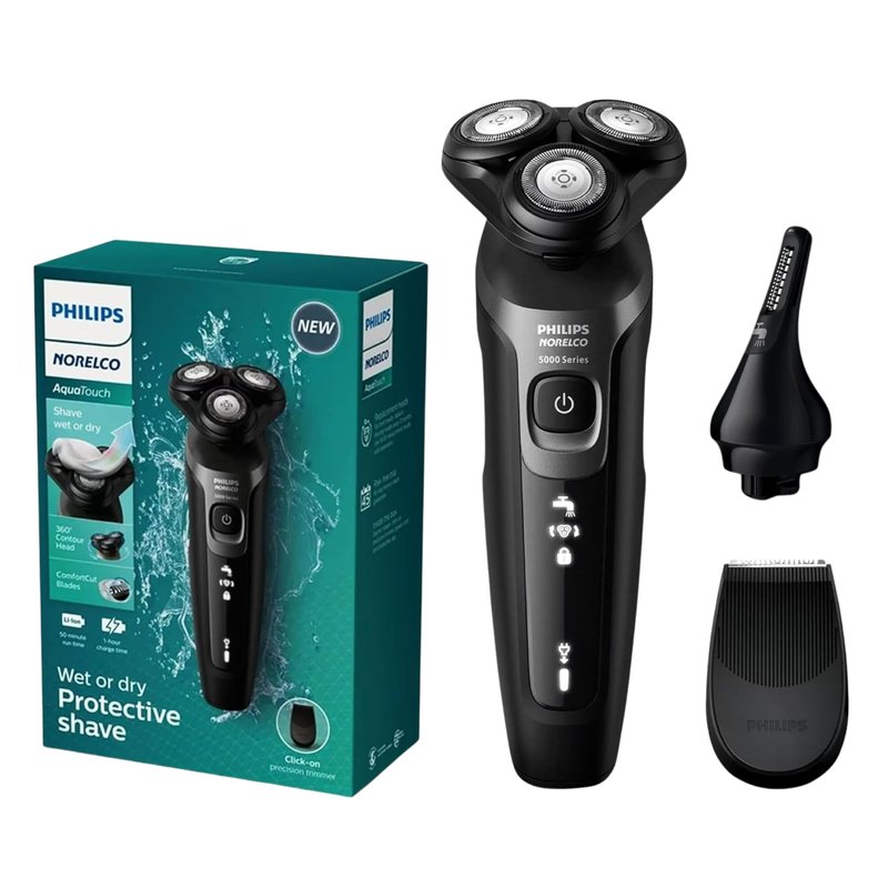 Philips Electric Shavers for Men, Rechargeable AquaTouch Mens Electric Shaver Wet and Dry with Comfort Cut Blades and Click-on Precision Trimmer, Cordless Electric Razors with 5D Flex Head