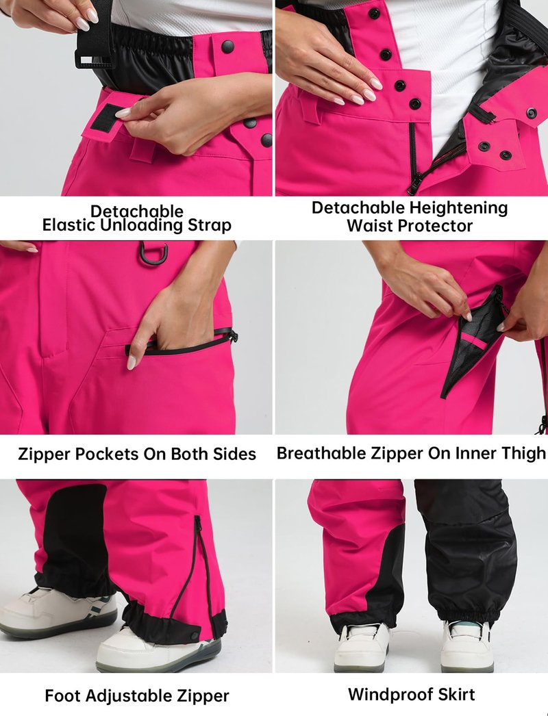 GSOU SNOW Womens Baggy Snowboard Pants Ski Bibs Snow Loose Overalls Waterproof Windproof Insulated Warm