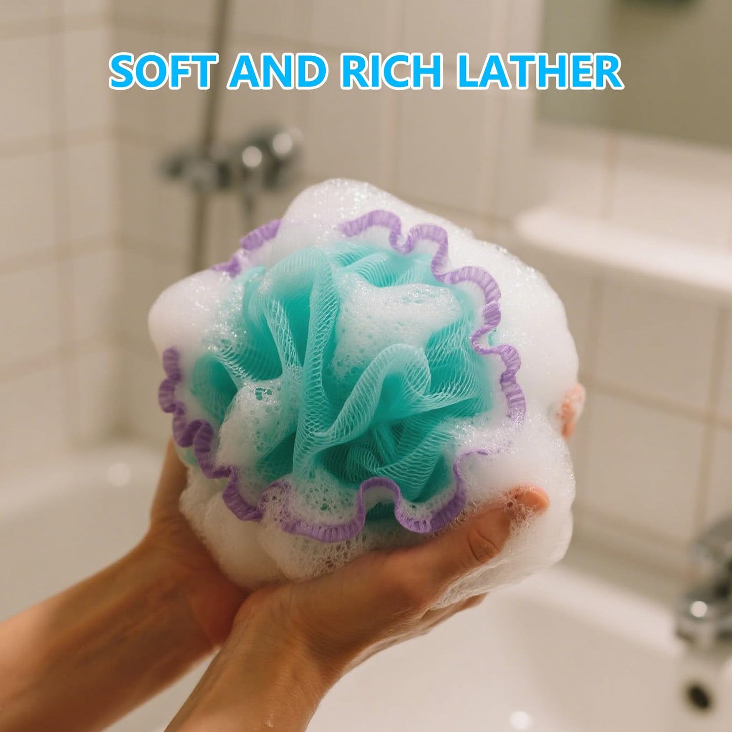 Aiuulu 4 Pcs Washable Shower Loofah Sponge, Exfoliating Body Shower Pouf, Bath Loofah Body Sponge, Bath Scrubber, Shower Scrubber for Men, Women
