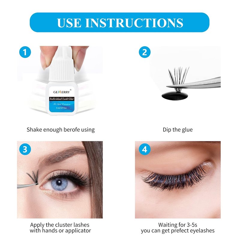 Eyelash Glue for Cluster Extensions - Long Lasting Adhesive for Self Application | 5ml - Black