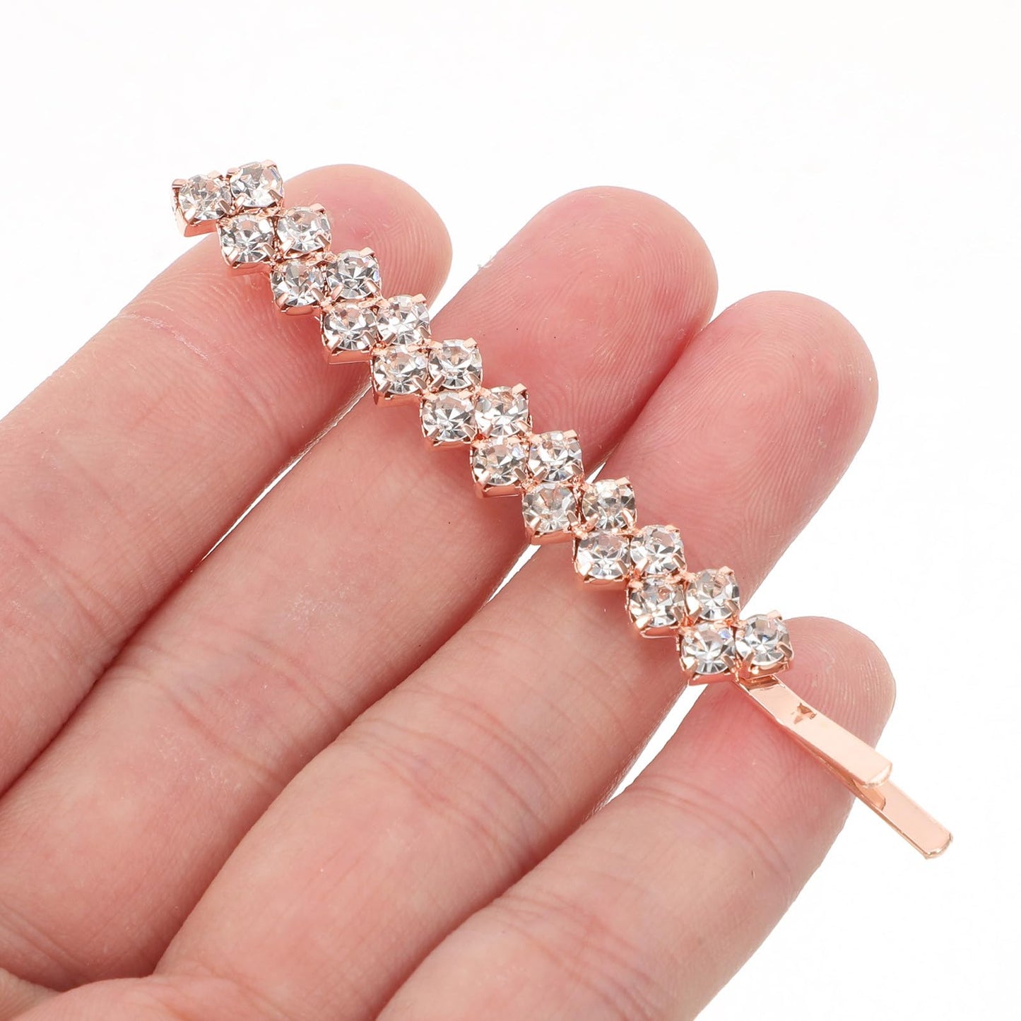 Uonlytech Hair Jewelry Clip, 1 Set 2 Pairs Rhinestone Hair Barrette, Rose Gold Fashion Hair Clip for Women