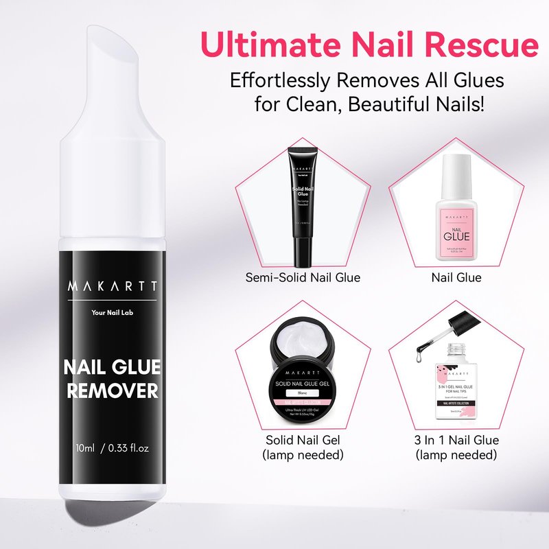 Makartt Semi Solid Nail Glue with Remover for Press on Nails Kit, No UV Lamp Needed, 20s Air Dry Adjustable for Beginners, 10ml Gentle Debonder Easy for Press-On Users At-Home Application & Removal