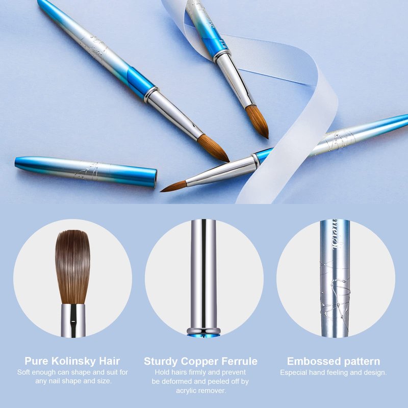 Acrylic Nail Brush Size 4,KEMEISI 100% Pure Kolinsky Nail Art Brushes Sturdy Handle Oval Shaped Acrylic Powder Nail Design Tools for Professional Manicure DIY Home Salon (Blue Gradient)