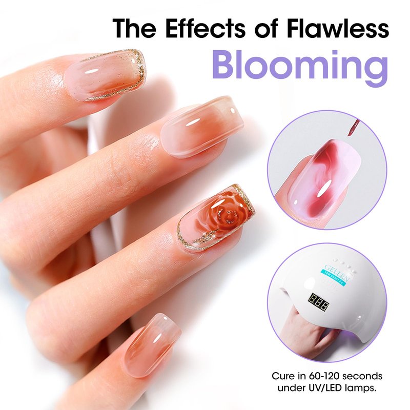 GELLEN 20ML Blooming Gel, Hema Free Blooming Gel Nail Polish, Soak off Clear UV LED Blossom Nail Gel for Spreading Effect, Marble Watercolor Floral Nail Art Design, DIY Manicure Gift for Women