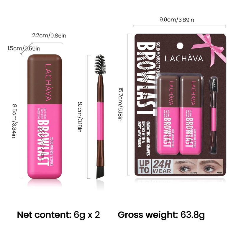2 Pack Eyebrow Tint and Setting 2 in 1 Fluffy Volumizing Brow Mousse Kit, All Day Hold Brow Dye Gel with Brush For Natural Full-Looking Eyebrow Makeup